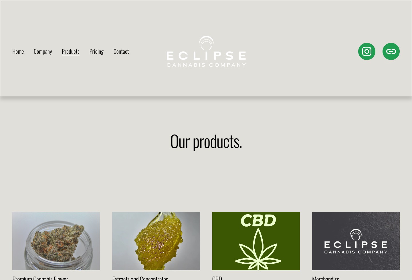 Legacy dispensary products page with sparse layout and difficult scanning.